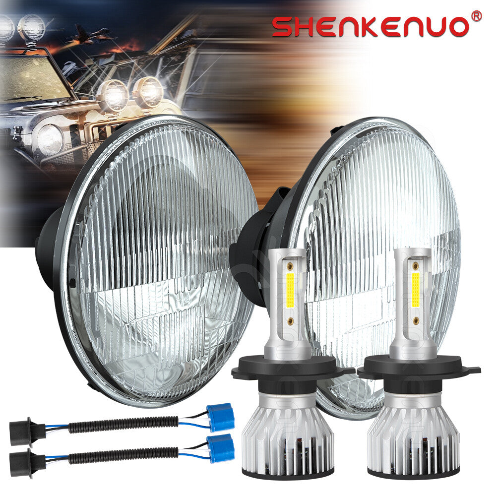 7 Inch Round Glass LED Headlights, Chrome Classic Look, Pair