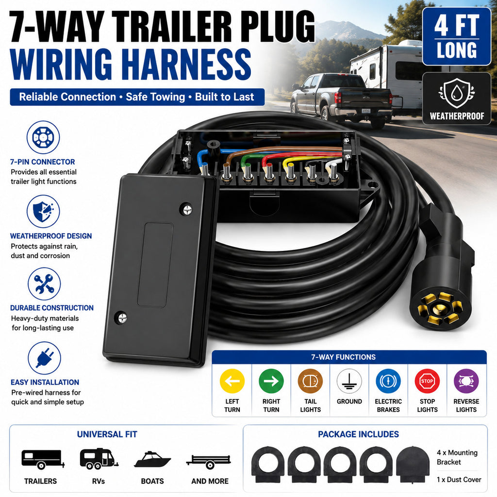 7-Way Trailer Plug Weatherproof Wiring Harness Connector