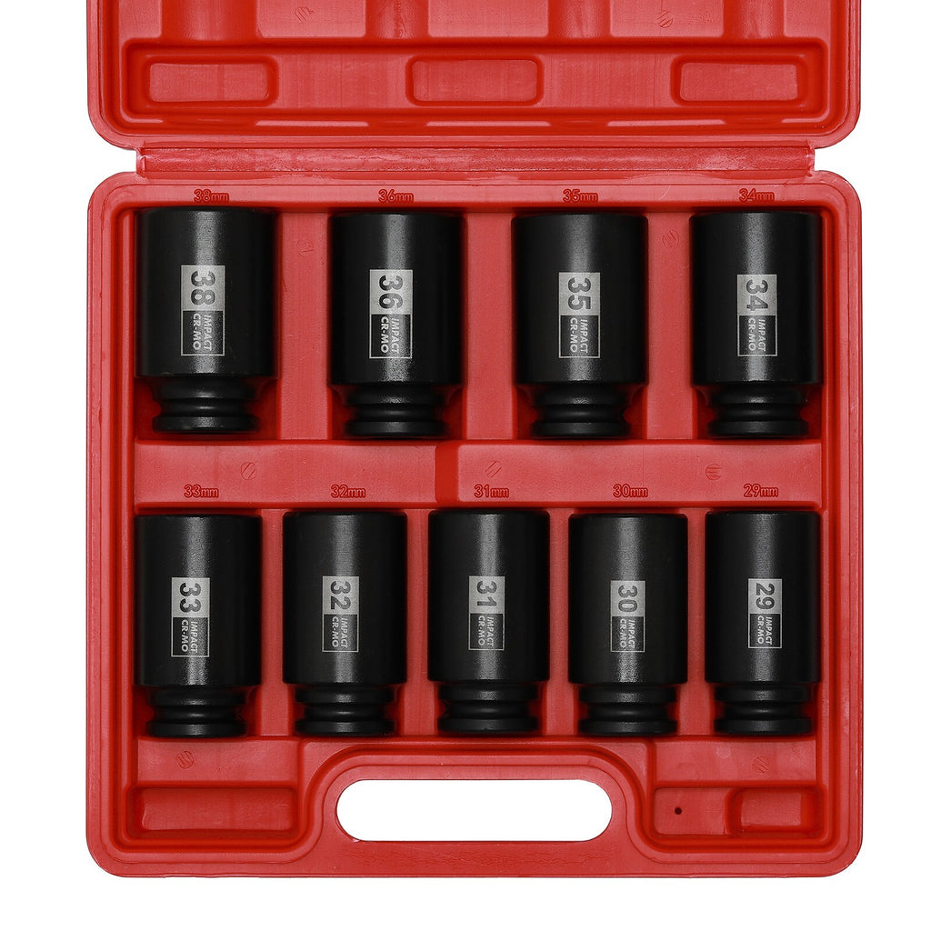 9-Piece 1/2 Drive Deep Spindle Axle Nut Impact Socket Set, Metric