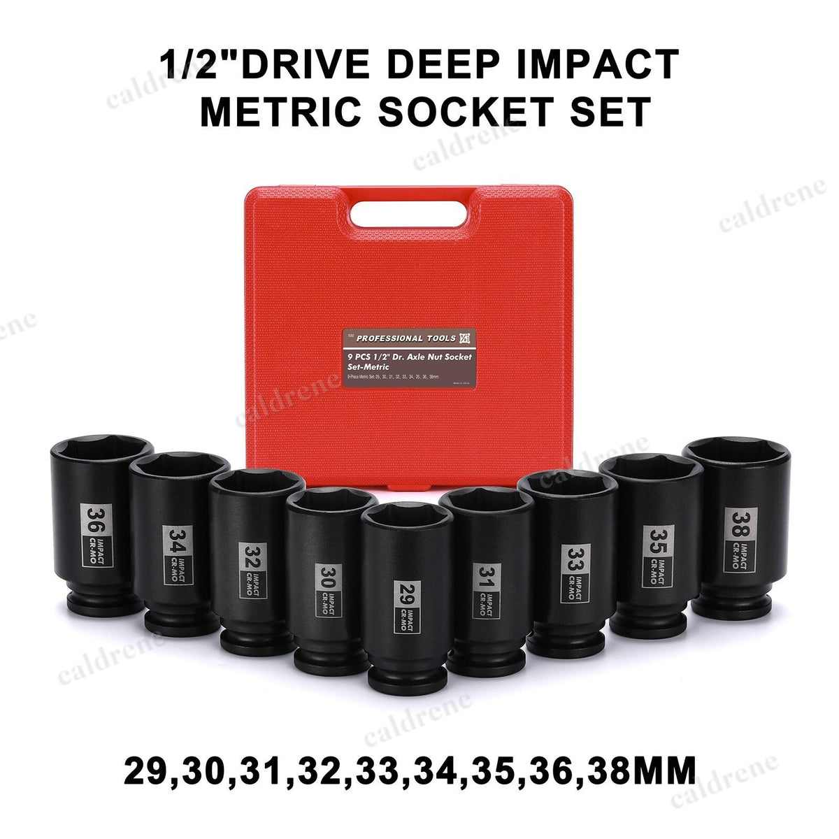 9-Piece 1/2 Drive Deep Spindle Axle Nut Impact Socket Set, Metric – view 2