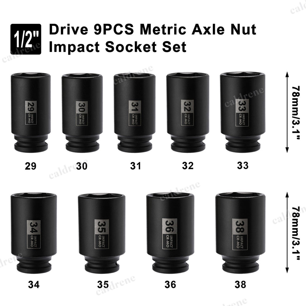 9-Piece 1/2 Drive Deep Spindle Axle Nut Impact Socket Set, Metric – view 3