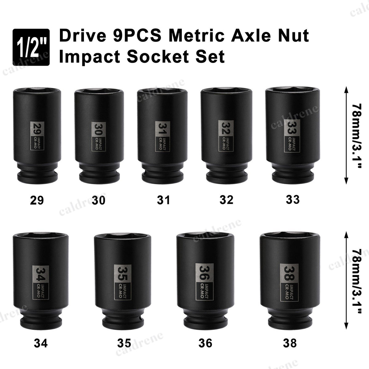 9-Piece 1/2 Drive Deep Spindle Axle Nut Impact Socket Set, Metric – view 3