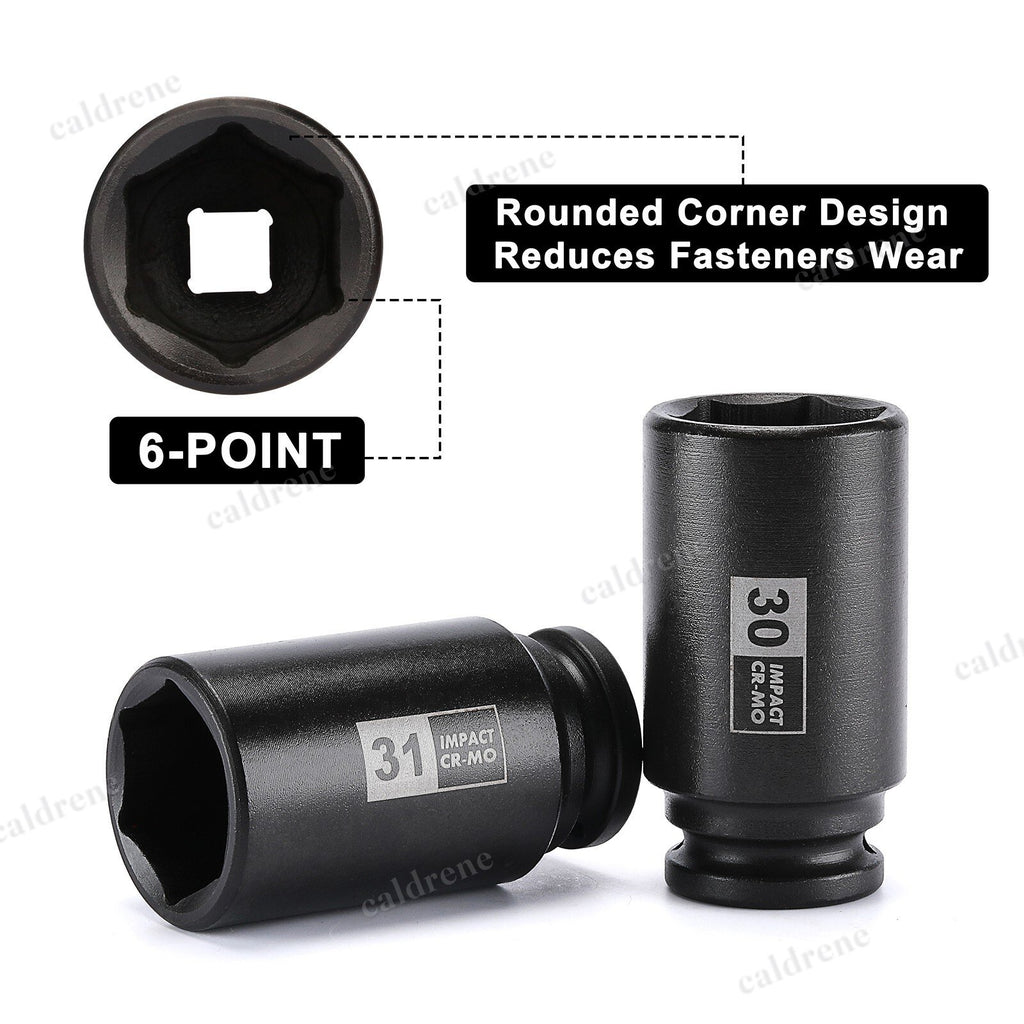 9-Piece 1/2 Drive Deep Spindle Axle Nut Impact Socket Set, Metric – view 5