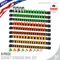 9 Piece Socket Organizer Rail Rack 14 Inch, 1/4 3/8 1/2