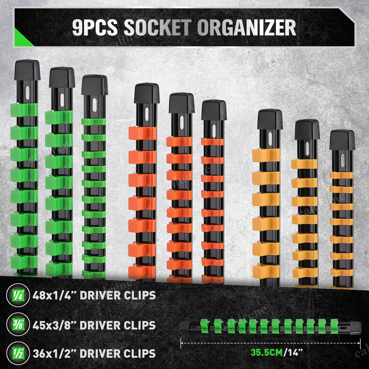 9 Piece Socket Organizer Rail Rack 14 Inch, 1/4 3/8 1/2 – view 2