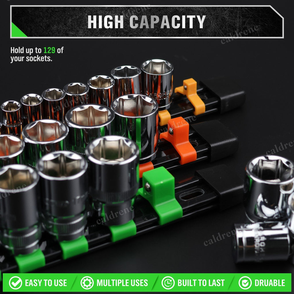 9 Piece Socket Organizer Rail Rack 14 Inch, 1/4 3/8 1/2 – view 4