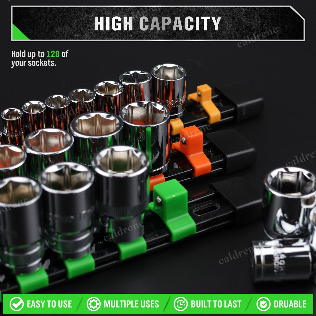9 Piece Socket Organizer Rail Rack 14 Inch, 1/4 3/8 1/2 – view 4
