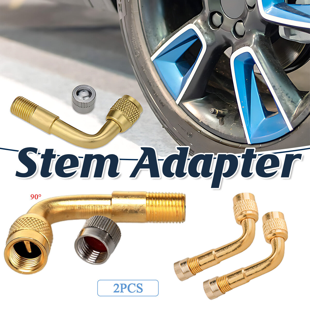 90-Degree Brass Valve Extension Adapters for Tire Inflation