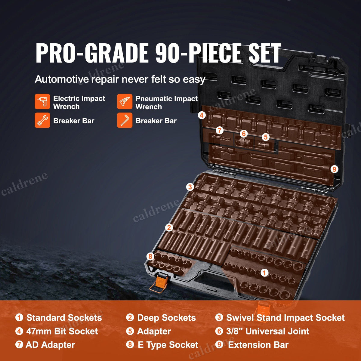 90 Piece 3/8 Drive 6-Point Impact Socket Set with Case – view 3