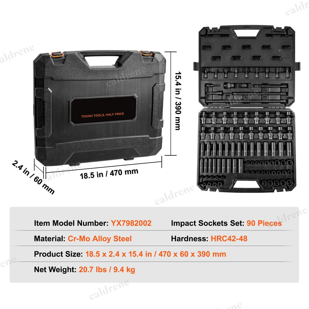 90 Piece 3/8 Drive 6-Point Impact Socket Set with Case – view 7