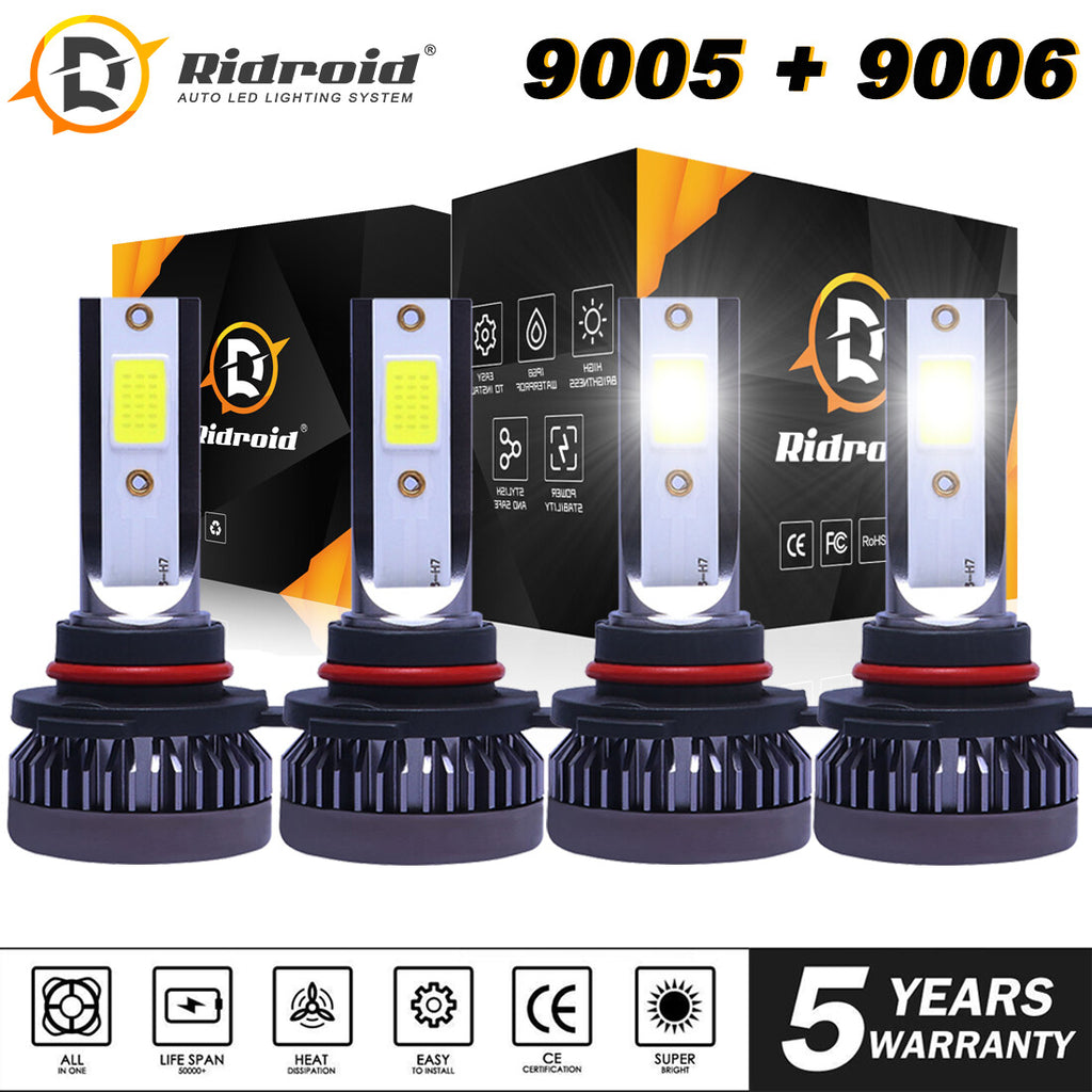 9005 9006 LED Combo Headlight Kit 6000K High Low Beam, 4 Bulbs