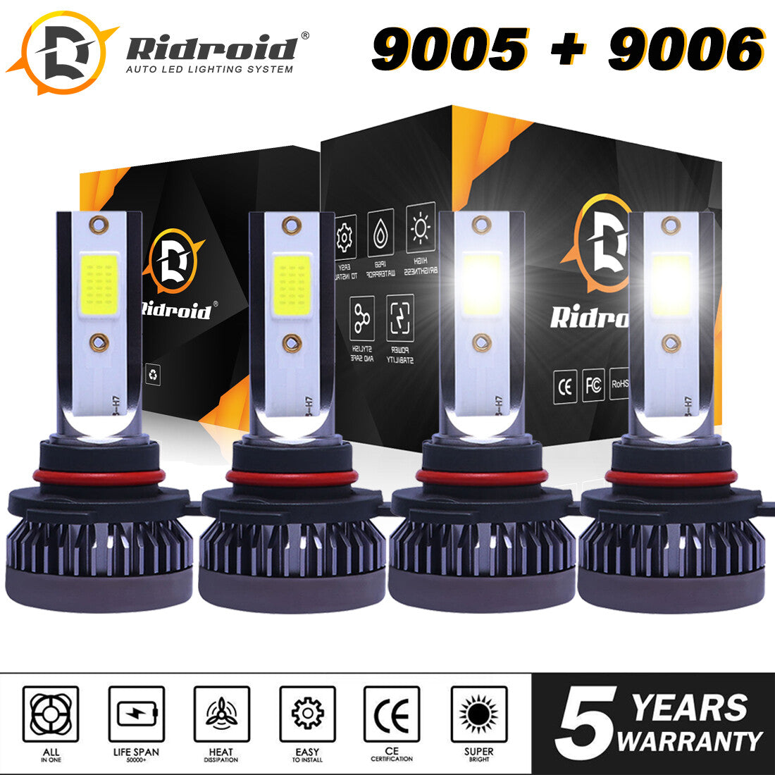 9005 9006 LED Combo Headlight Kit 6000K High Low Beam, 4 Bulbs