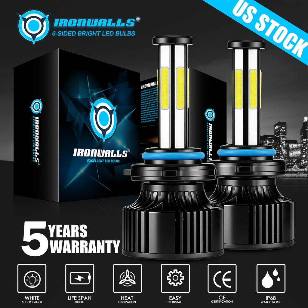 9006 LED Low Beam Headlight Bulbs 6 Sided 6500K, Pair