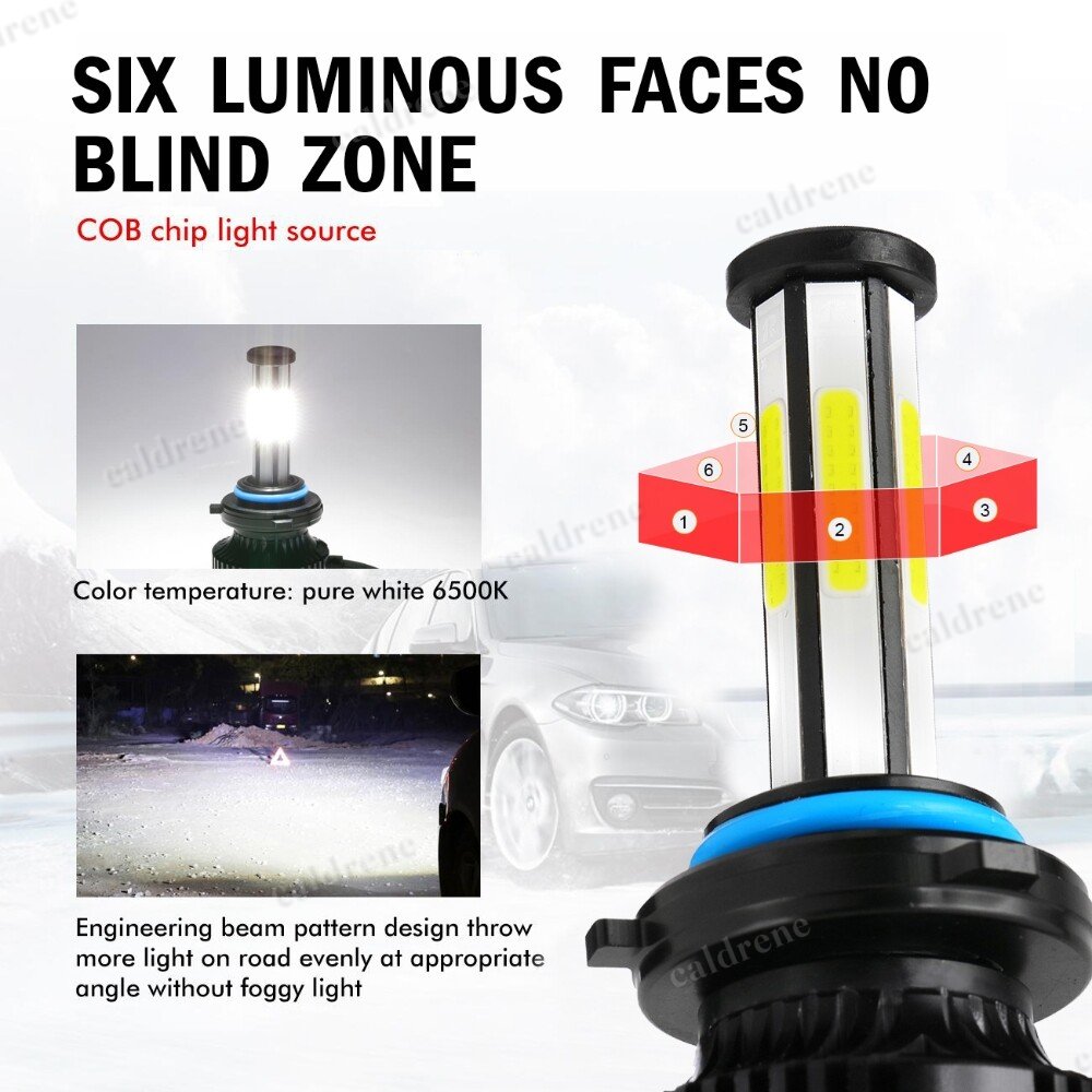 9006 LED Low Beam Headlight Bulbs 6 Sided 6500K, Pair – view 5