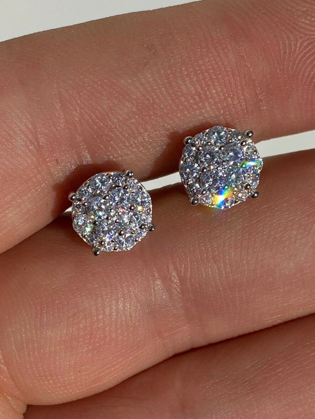 925 Sterling Silver Iced Cluster Round Stud Earrings