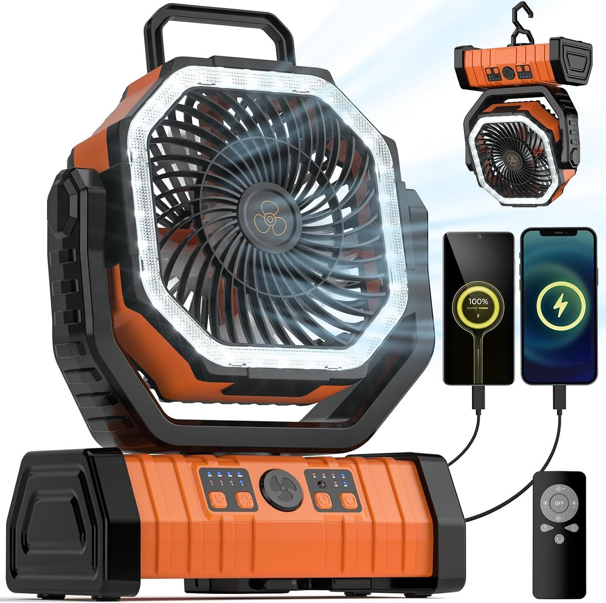 96-Hour Camping Fan with 20000mAh Power Bank