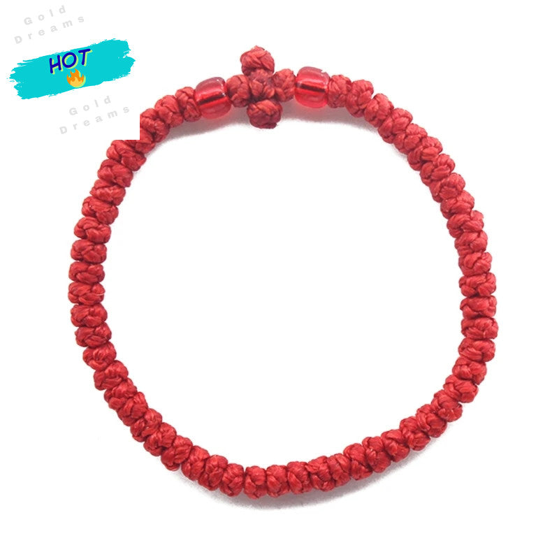 Adjustable Handwoven Greek Orthodox Prayer Bracelet for All – Red Red Beads