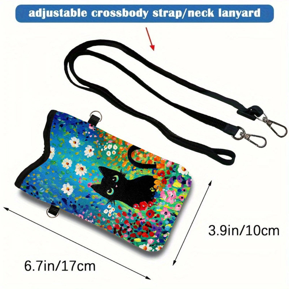 Adjustable Strap Waterproof Crossbody Phone Bag for Women – Black Cat