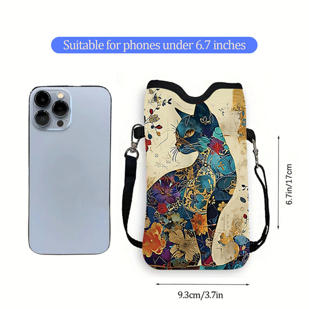 Adjustable Strap Waterproof Crossbody Phone Bag for Women – Multi Colored Cat