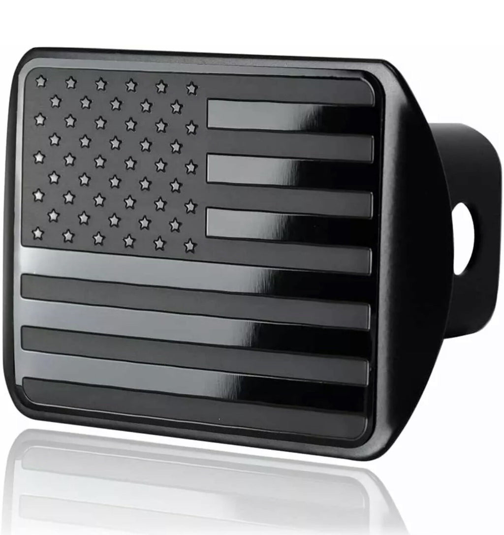 American Flag Black Metal Trailer Hitch Cover, 2 Inch