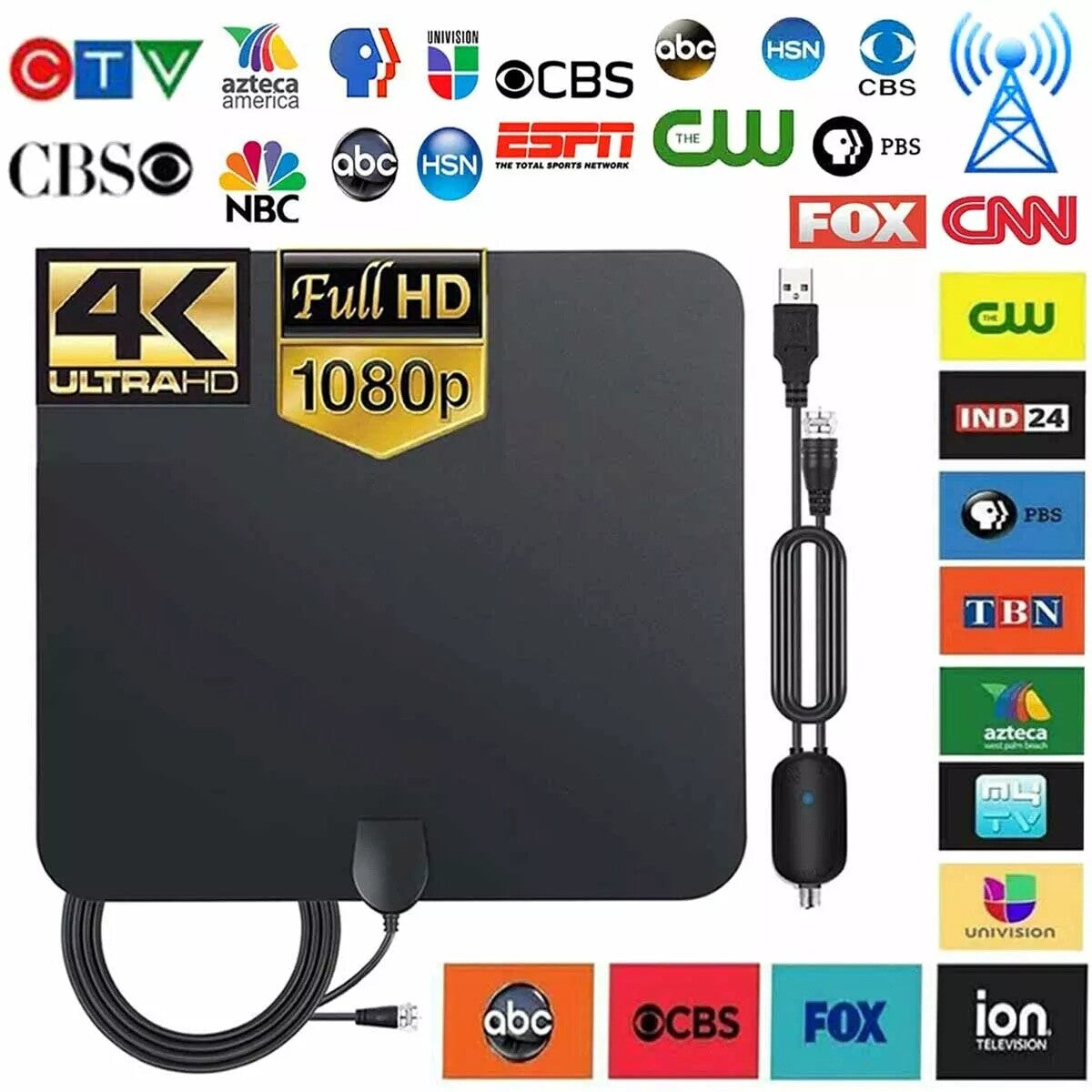 Amplified Indoor Digital HDTV Antenna with Signal Booster