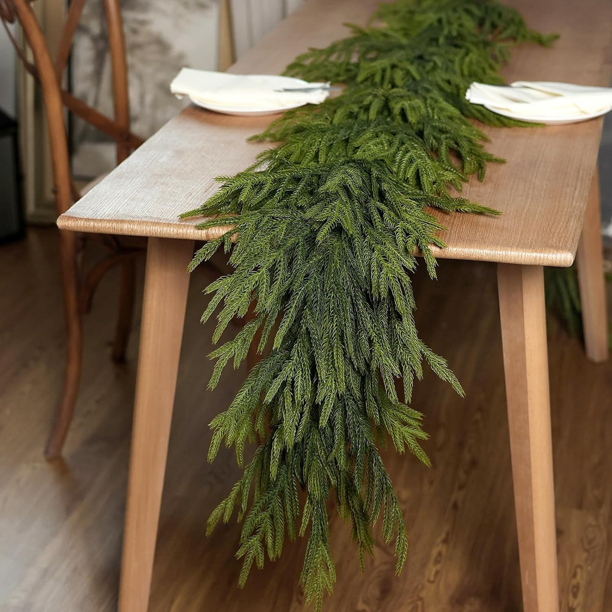 Artificial Norfolk Pine Christmas Garland Real Touch for Mantle