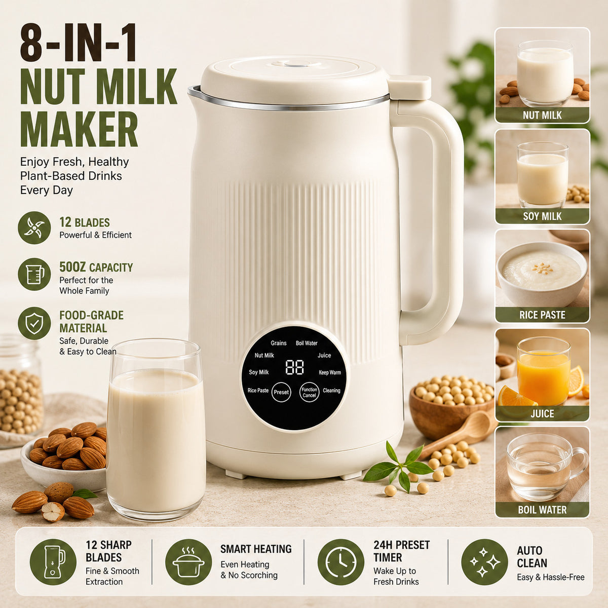 Automatic Nut Milk Maker, 50 oz – Caldrene
