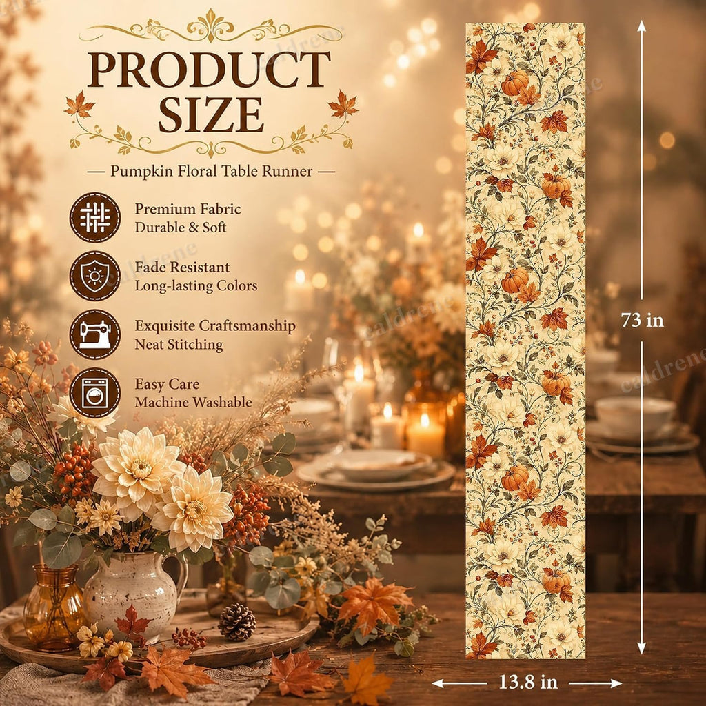 Autumn Pumpkin Floral Table Runner for Thanksgiving – view 3