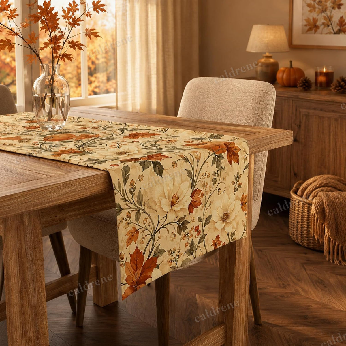 Autumn Pumpkin Floral Table Runner for Thanksgiving – view 4