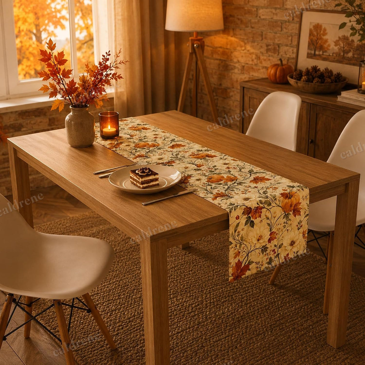 Autumn Pumpkin Floral Table Runner for Thanksgiving – view 5