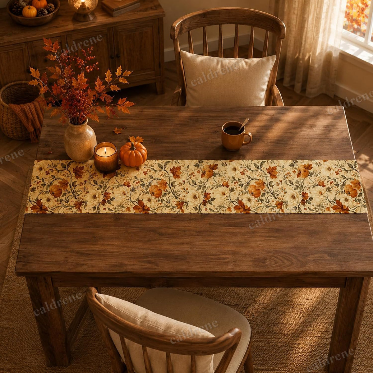 Autumn Pumpkin Floral Table Runner for Thanksgiving – view 6