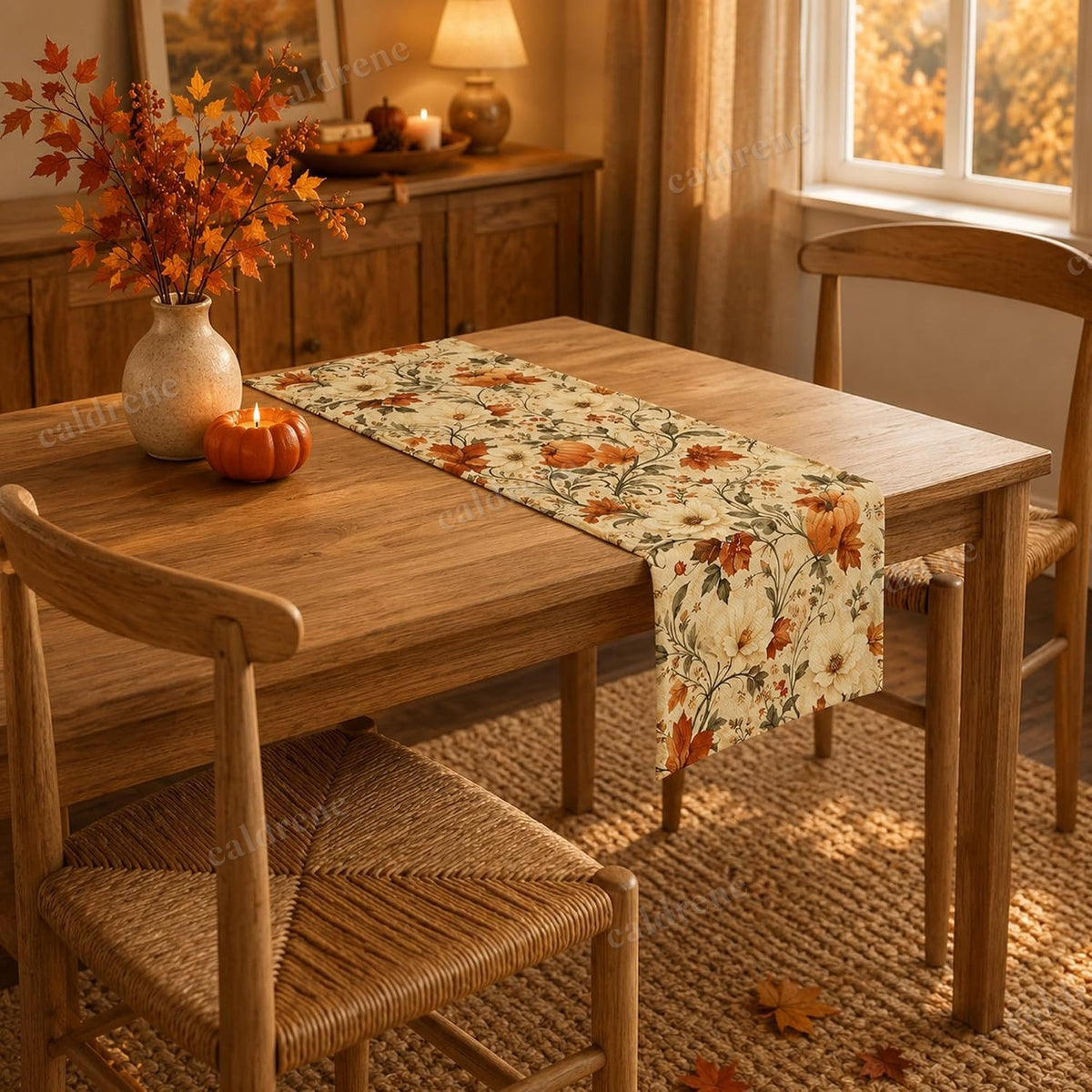 Autumn Pumpkin Floral Table Runner for Thanksgiving – view 7