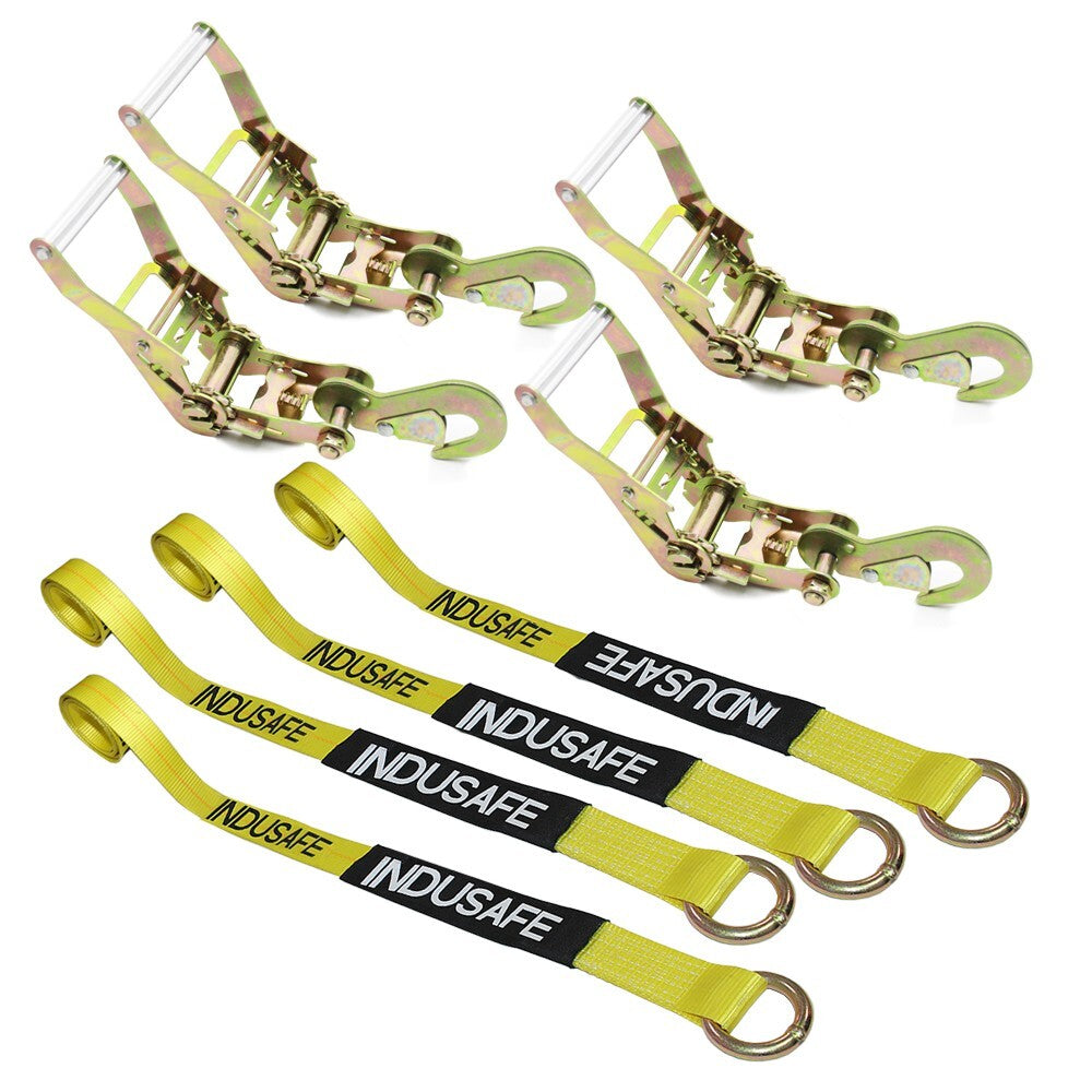 Axle Straps with Ratchet Tie Downs and Snap Hooks, 4 Pack