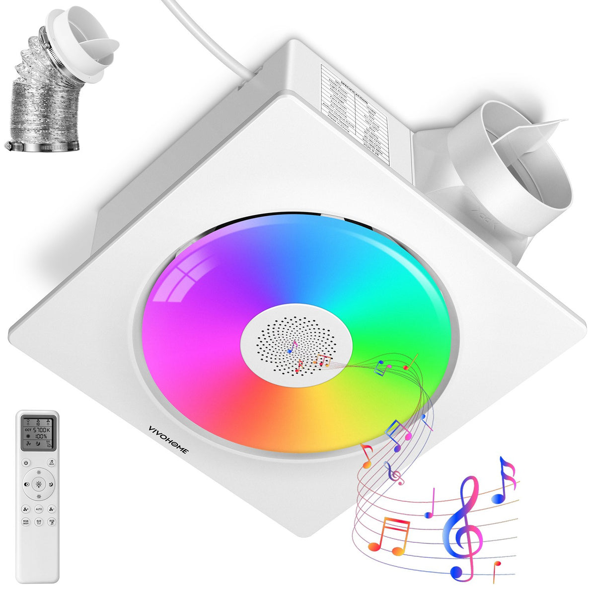 Bathroom Exhaust Fan with RGB Light and Bluetooth Speaker