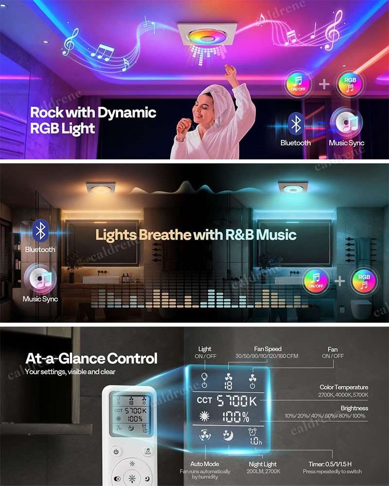 Bathroom Exhaust Fan with RGB Light and Bluetooth Speaker – view 10