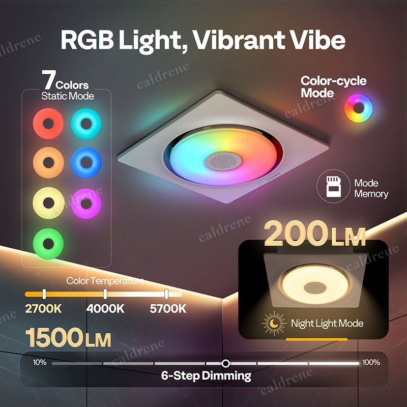 Bathroom Exhaust Fan with RGB Light and Bluetooth Speaker – view 6