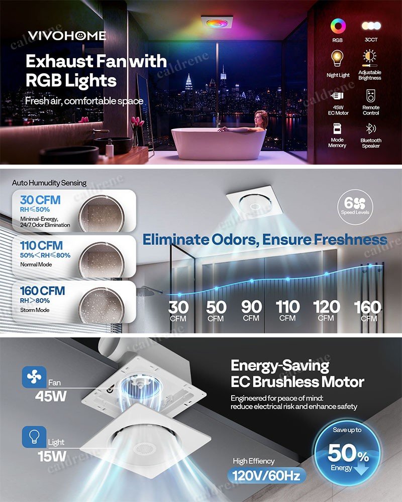 Bathroom Exhaust Fan with RGB Light and Bluetooth Speaker – view 8