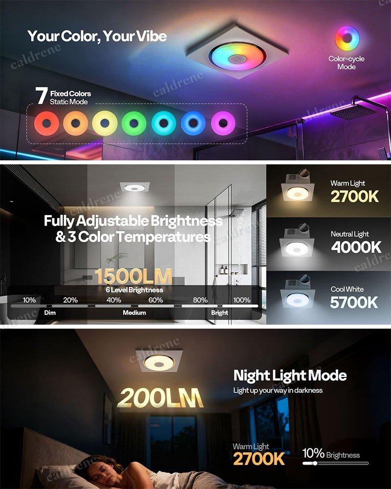 Bathroom Exhaust Fan with RGB Light and Bluetooth Speaker – view 9