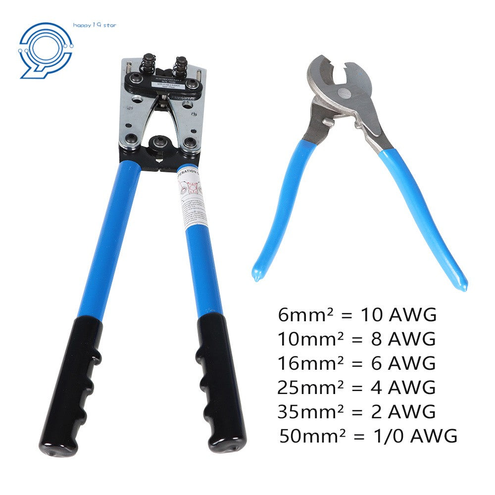 Battery Cable Lug Crimping Tool 10-0 AWG with Wire Cutter