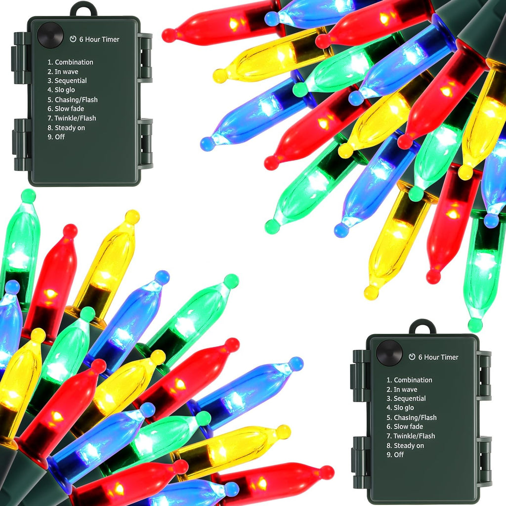 Battery Operated Christmas String Lights 100 LED Multicolor, 2 Pack