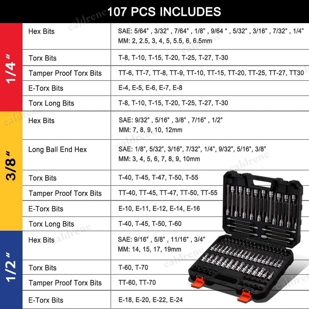 Bit Socket Set 1/4 3/8 1/2 Drive, SAE Metric Torx Hex, 107 Piece – view 9
