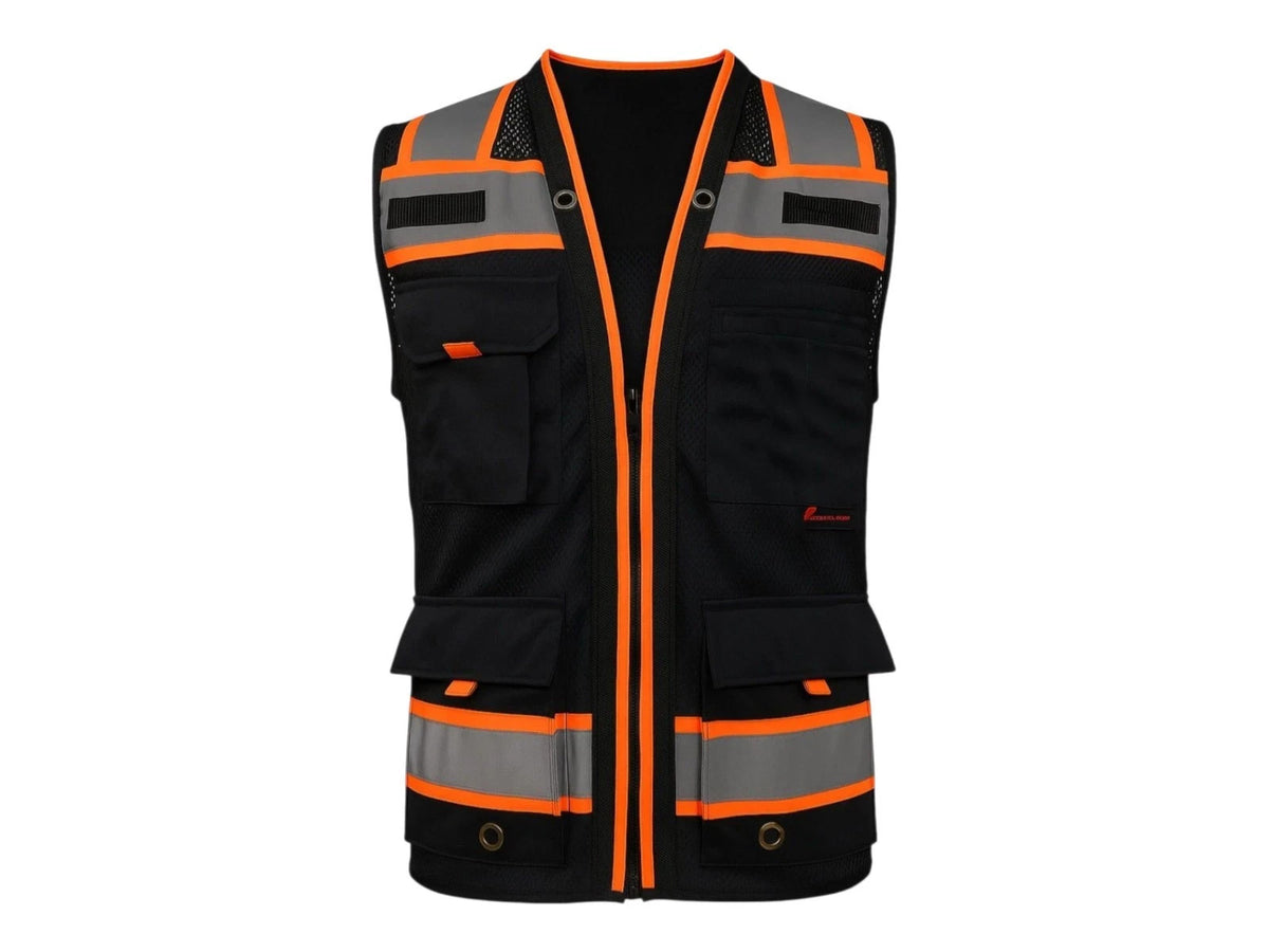 Black Hi-Vis Safety Vest with Tablet Pocket