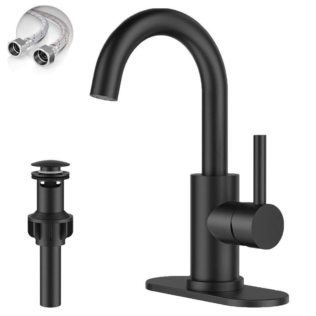 Black Single Handle High Arc Bathroom Sink Faucet