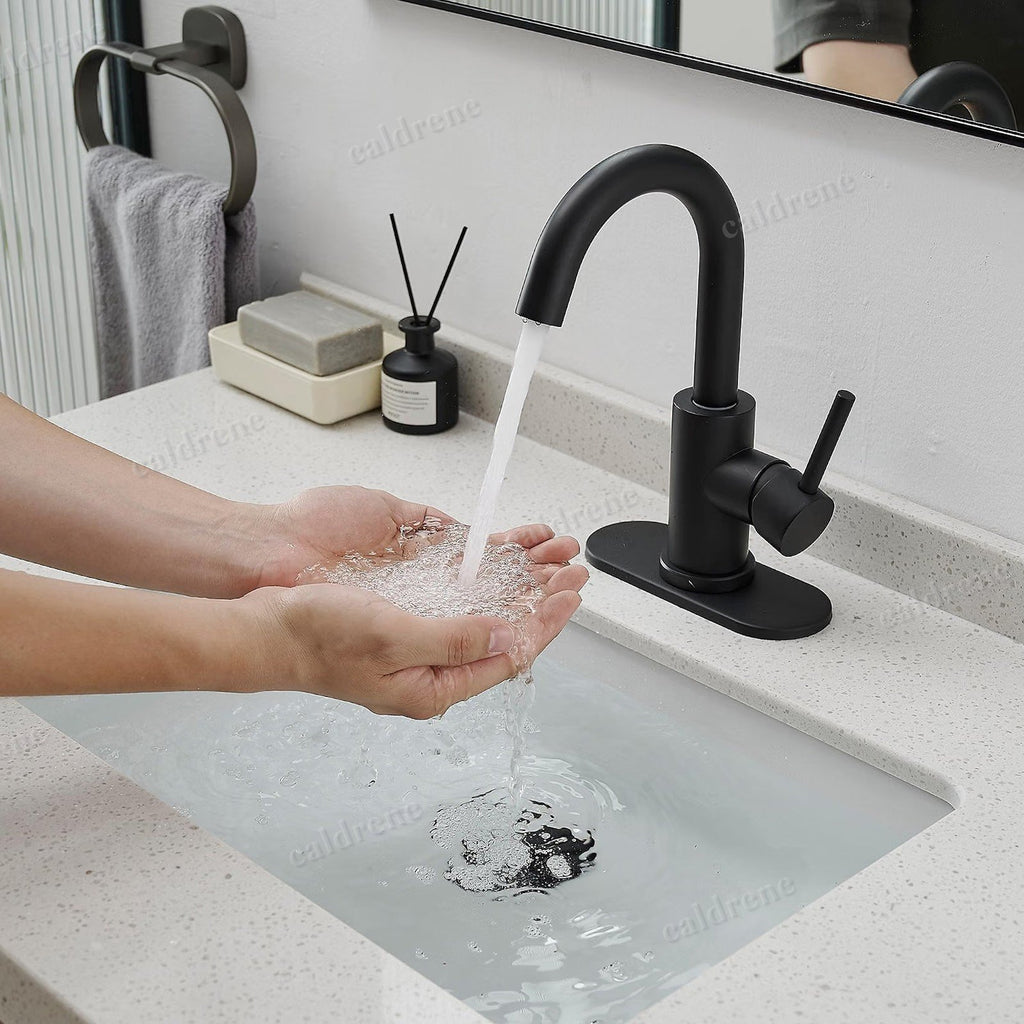Black Single Handle High Arc Bathroom Sink Faucet – view 2