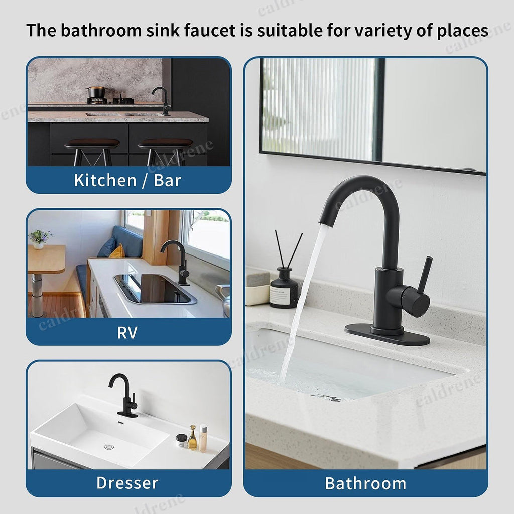 Black Single Handle High Arc Bathroom Sink Faucet – view 7