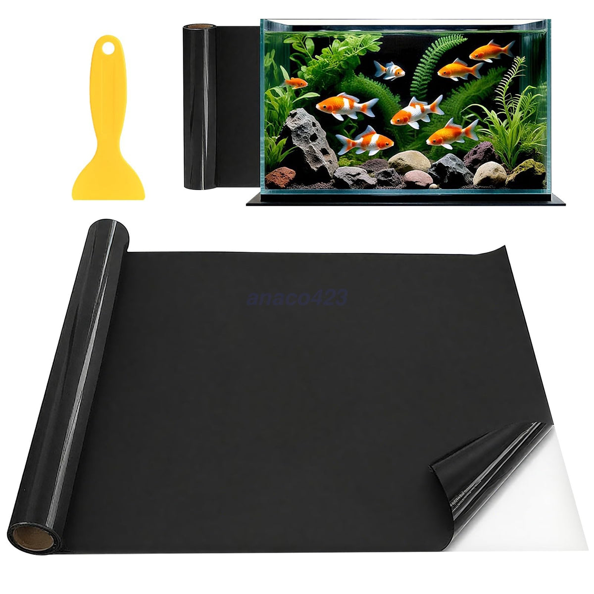 Black Static Cling Aquarium Background for Fish Tanks – 50*200cm