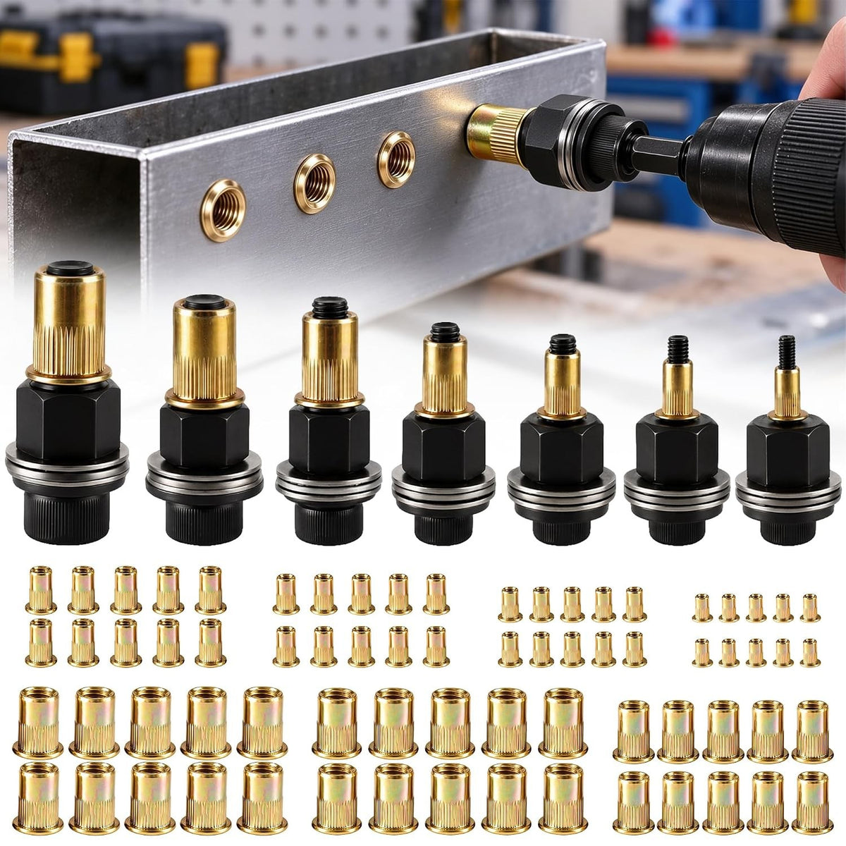 Carbon Steel Rivet Nut Tool Set M3-M12, 77 Pieces