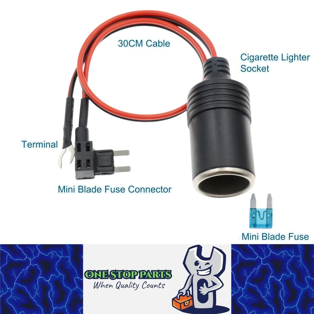 Cigarette Lighter Socket with Mini Blade Fuse Tap Adapter