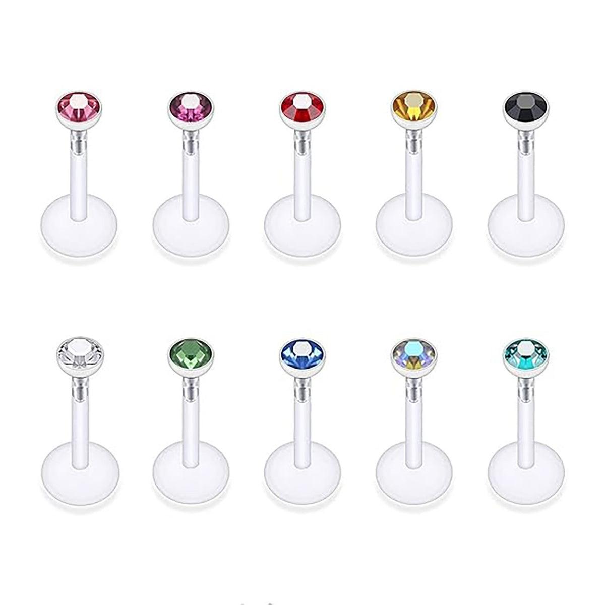 Clear Bioflex Threadless Labret Lip Rings - 10PCS – 8 mm - 2mm / White, 10PCS