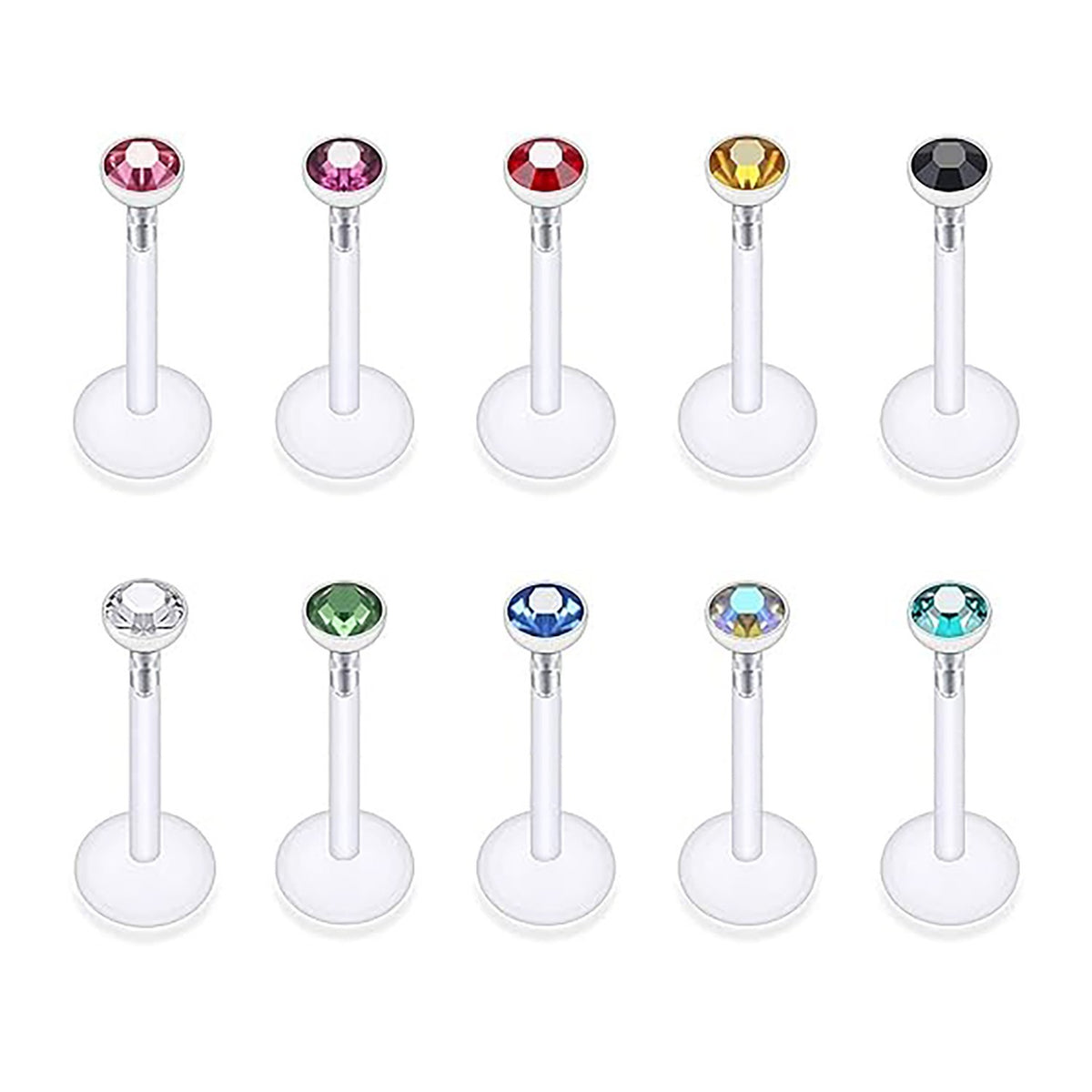 Clear Bioflex Threadless Labret Lip Rings - 10PCS – 10 mm - 2mm / White, 10PCS